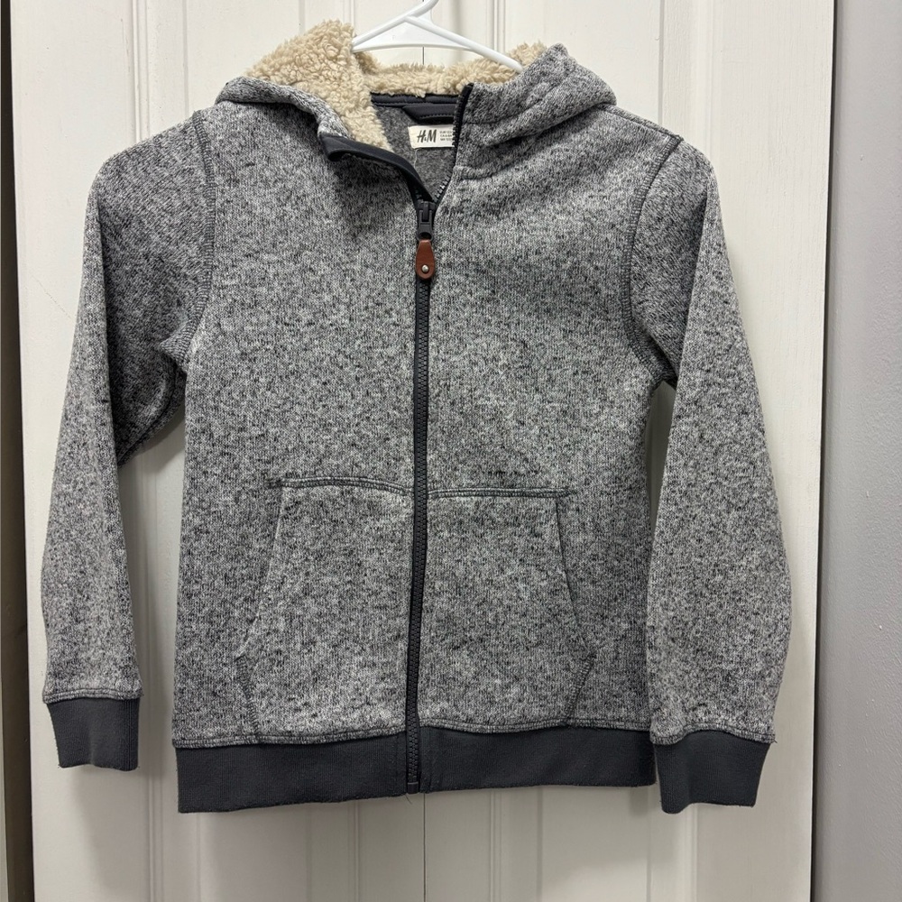 H&M Kids Charcoal Zip-Up, gray,Hoodie,sherpa,Cozi,Size 6-8Y